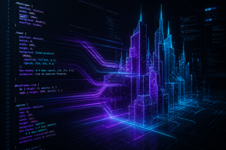 A high-tech, abstract visualization of a code editor